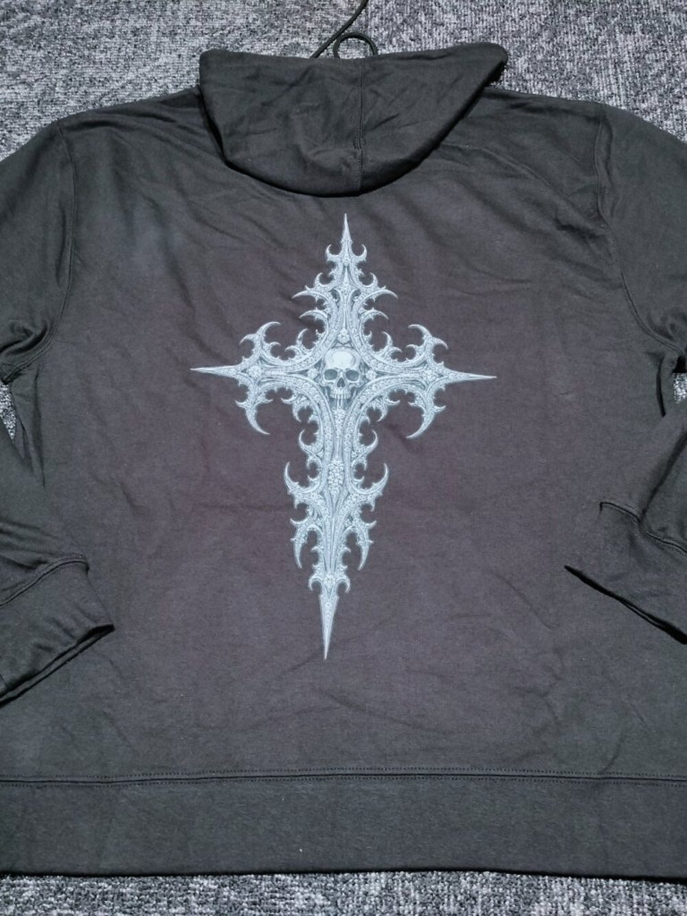 Skull Gothic Goth Cross Black Pullover Hoodie Cotton Sweatshirt mens XXL NEW - Picture 4 of 8